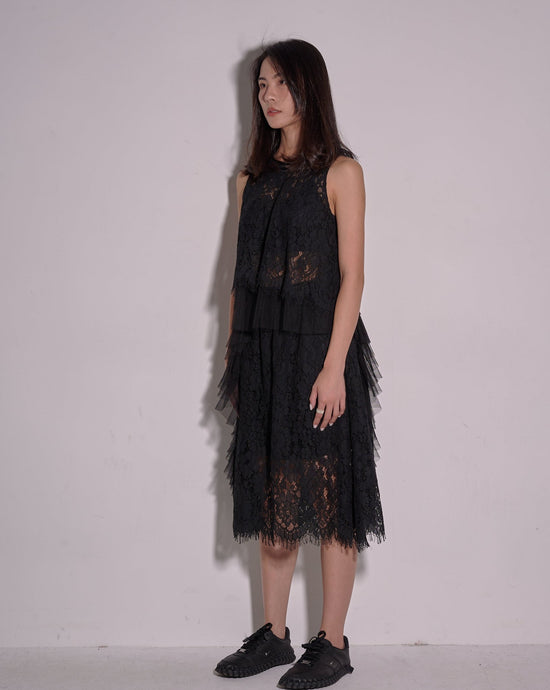 aalis SONNA lace dress with mesh cascade trim (Black)