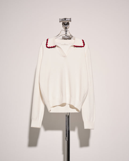 aalis MURPHY crochet trim collar v neck sweater (Ivory)