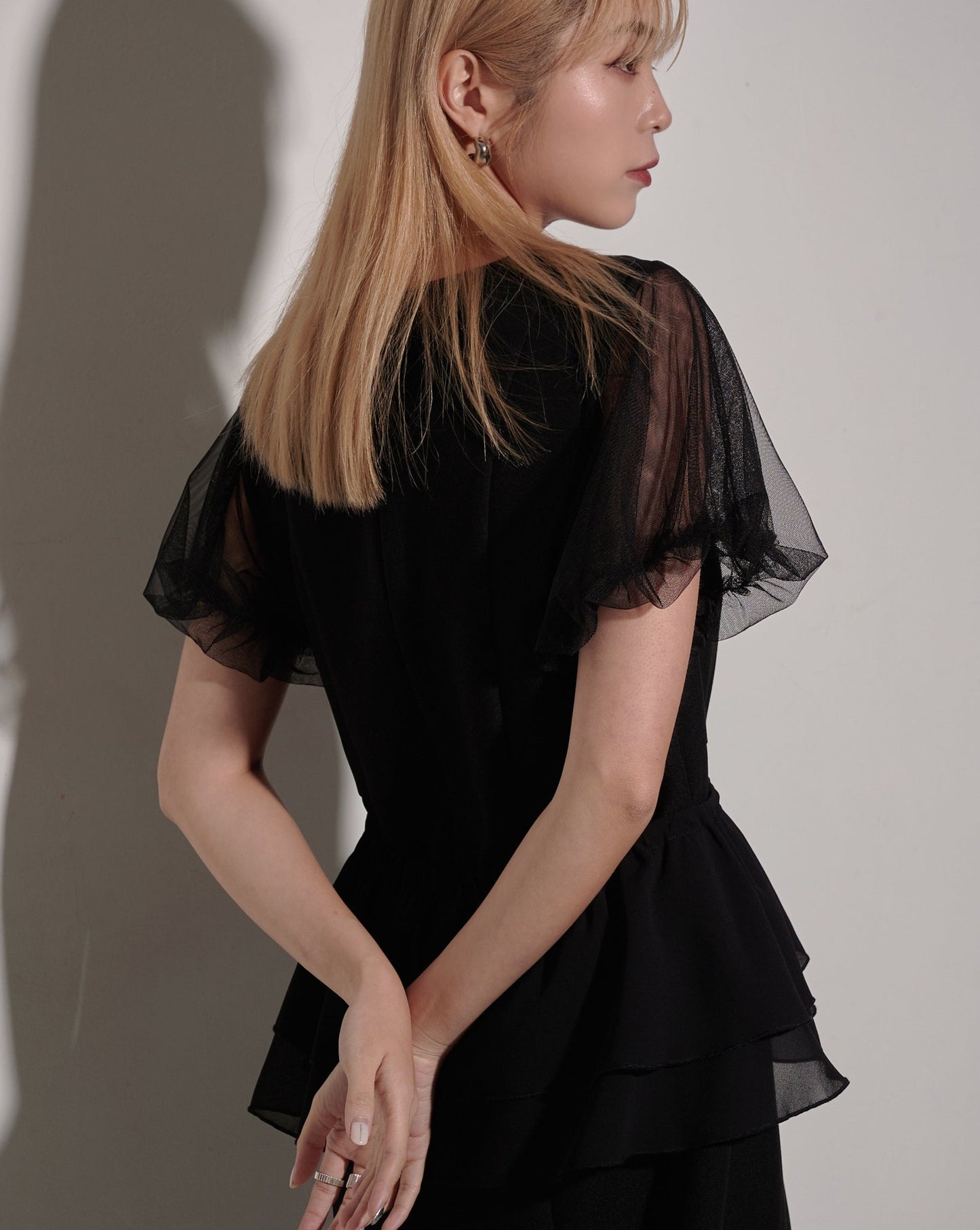 aalis NICOLE mesh bubble sleeves sheath dress (Black)