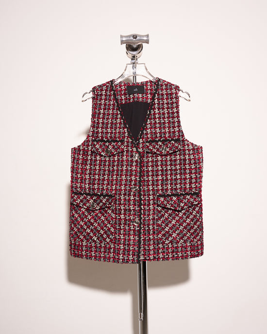 aalis THERA 4 pockets tweed vest (Red black mix)