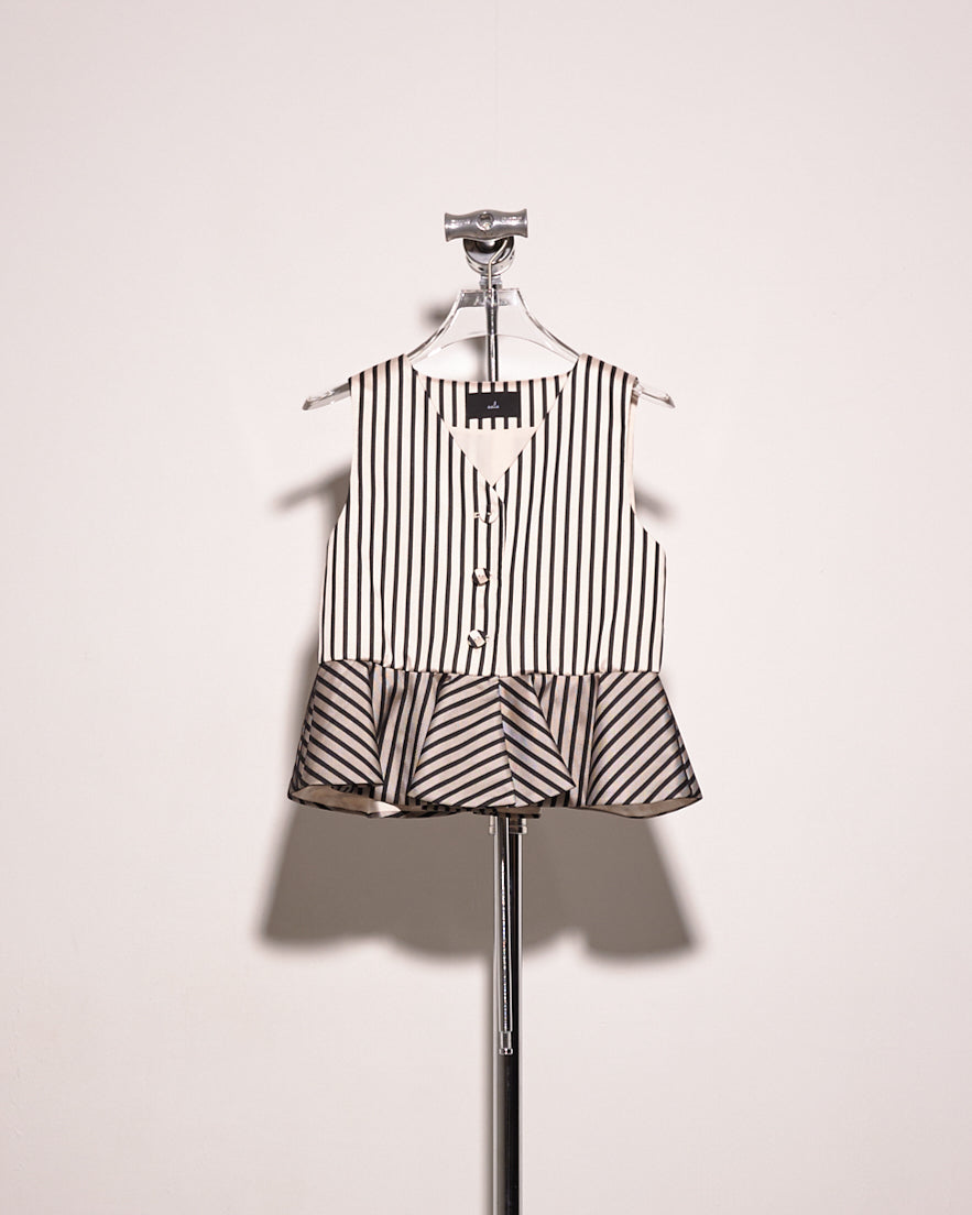 aalis MERAY mesh peplum button vest (Black stripe)