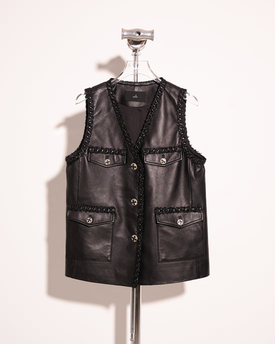(Pre-order) aalis TARA leather trim vest (6 colours)