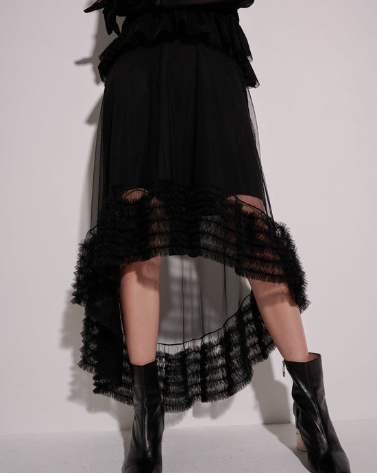 aalis SILVIA mesh trimmed skirt (Black)