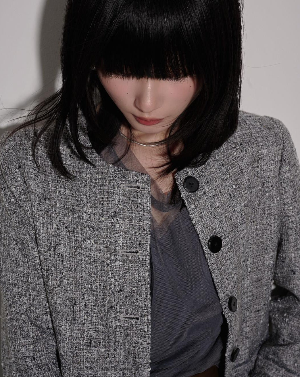 aalis KANDA fringe detail tweed jacket  (Black white mix)