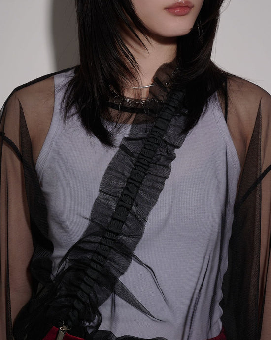 aalis ROGA ruching mesh suspenders set (Black)