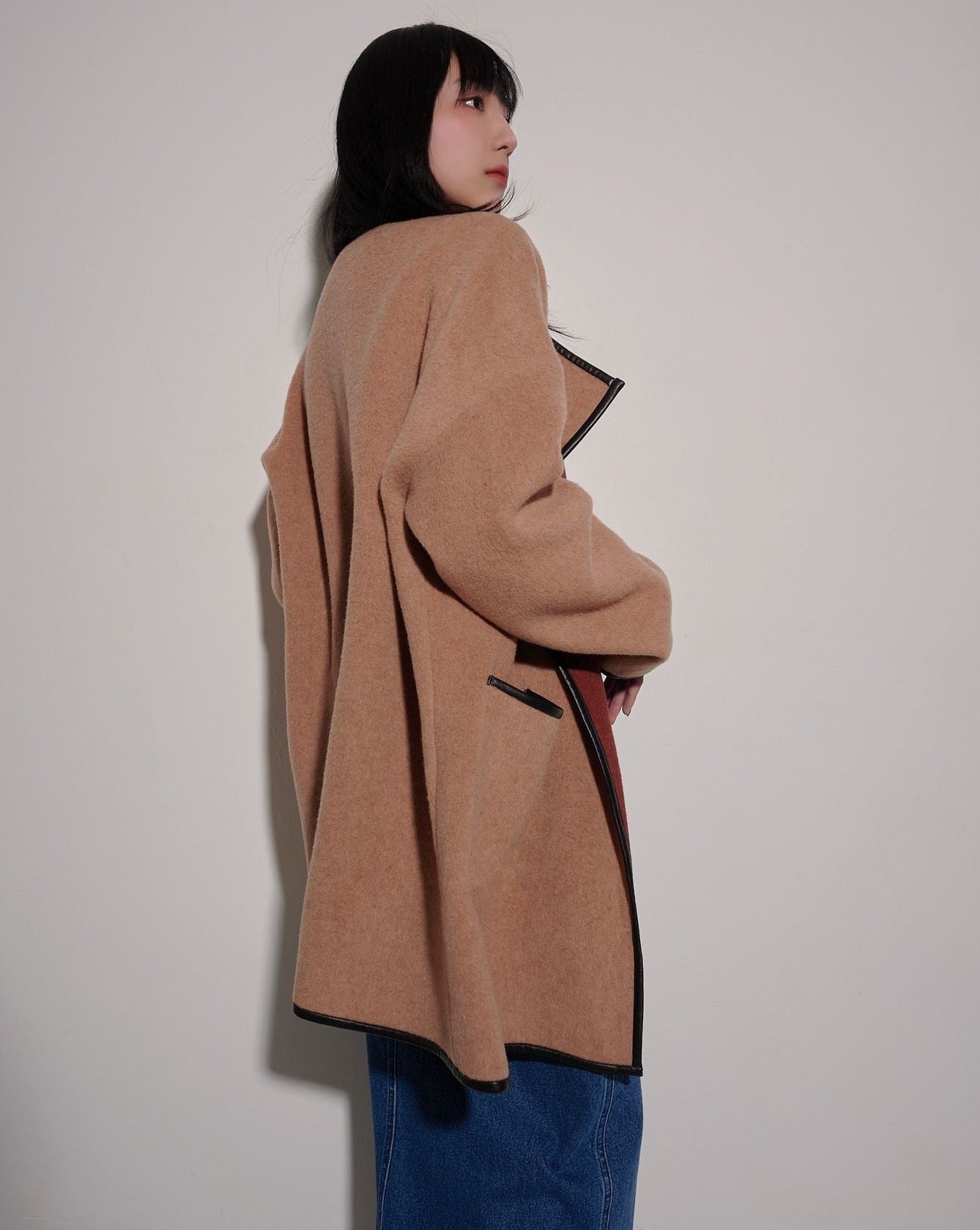 aalis FARS leather detail reversible relaxed coat (Camel brown)