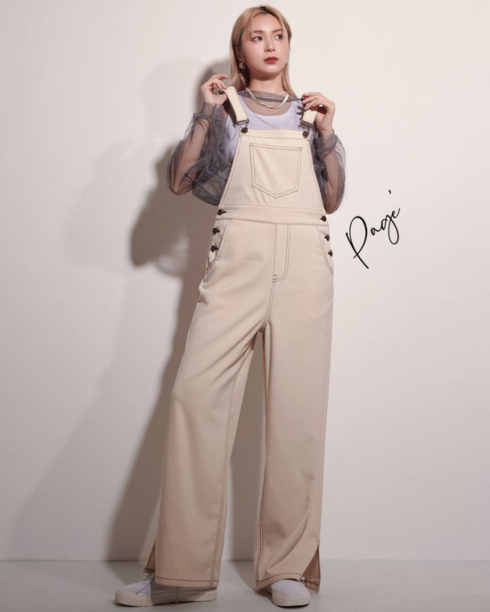 aalis PAGE contrast stitches overall jumpsuit (Ivory)