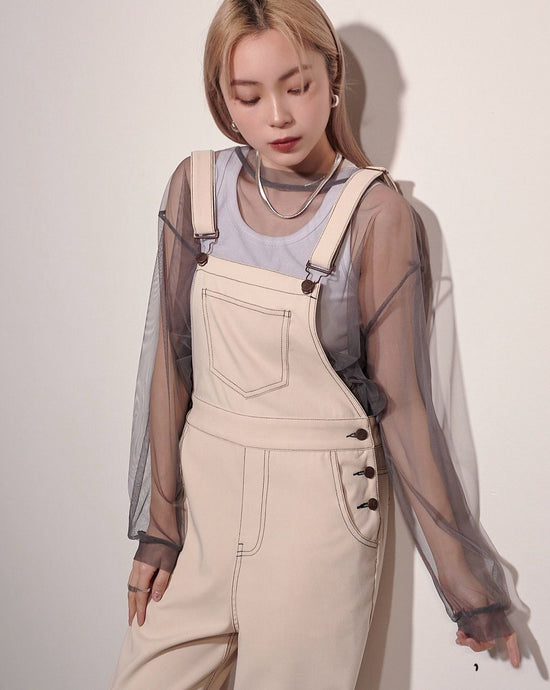aalis PAGE contrast stitches overall jumpsuit (Ivory)