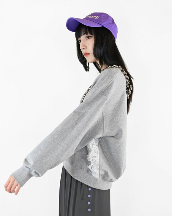 aalis AYA side lace trim sweater (Grey)