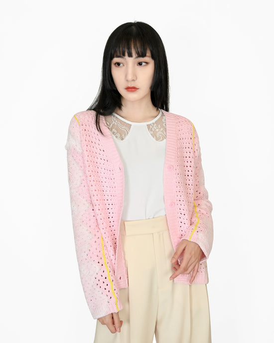 aalis MICKE crochet lace trim sleeves cardigan (Light pink mix)