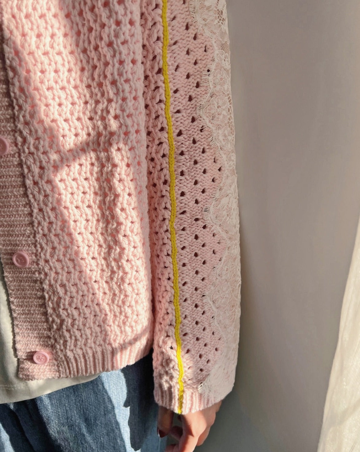 aalis MICKE crochet lace trim sleeves cardigan (Light pink mix)