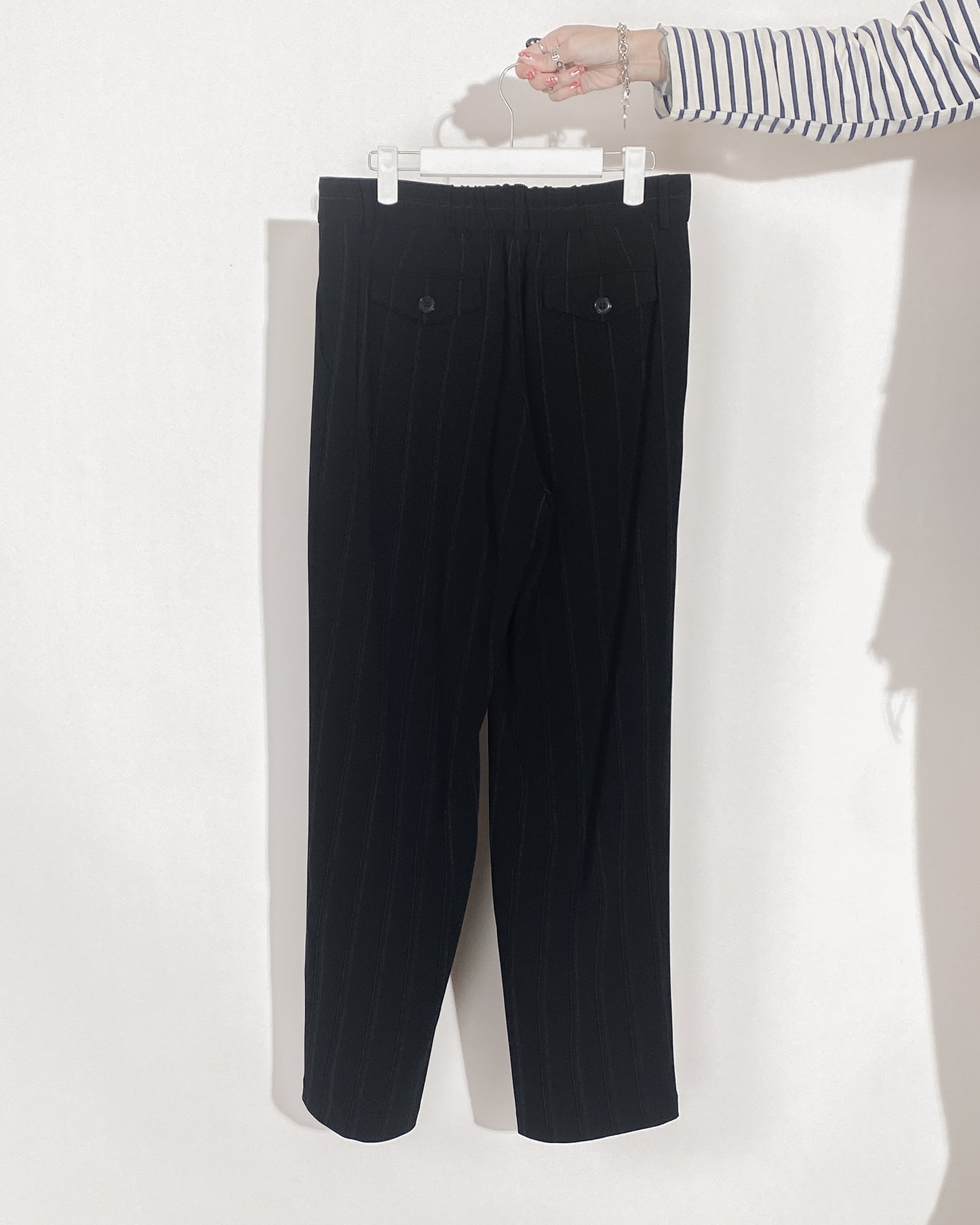 aalis DIAZ double pleat high-rise pants (Black stripe)