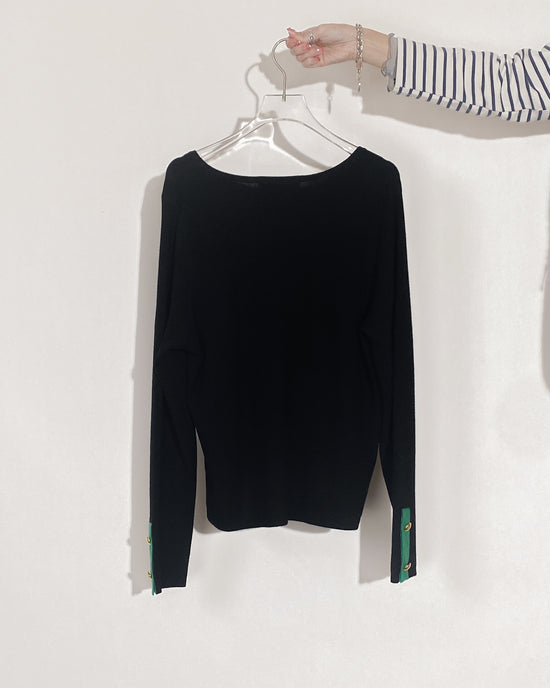 aalis DORIKA color blocking hem button details sweater (Black green)