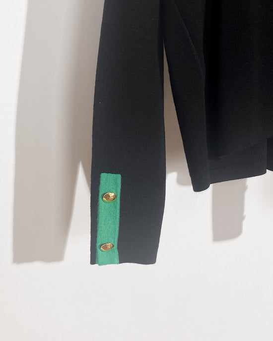 aalis DORIKA color blocking hem button details sweater (Black green)