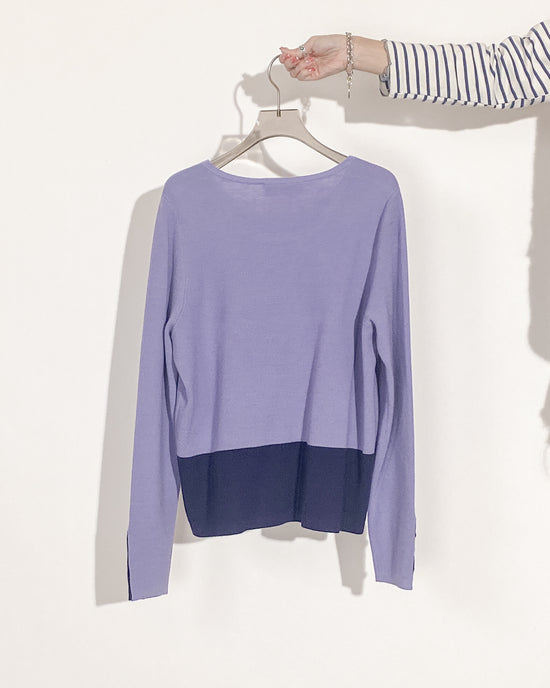 aalis DORIKA color blocking hem button details sweater (Lilac navy)