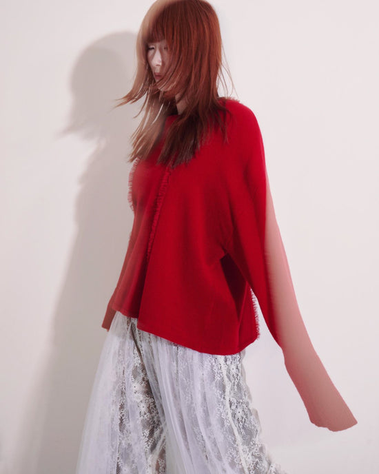 aalis ROXIE mini ruffle trim loose cashmere sweater (Red)