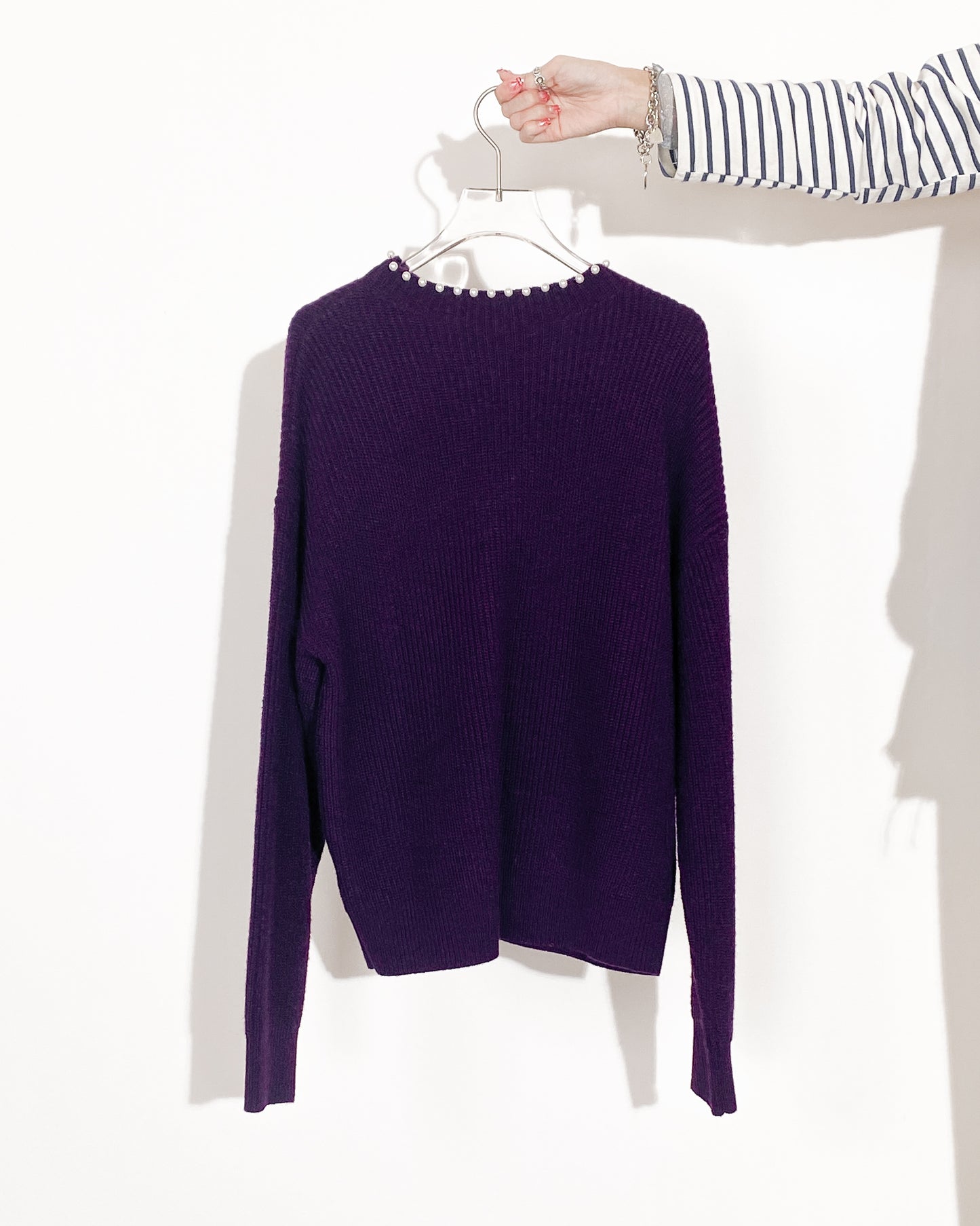 aalis THINA pearl embellished neckline sweater (Purple mix)