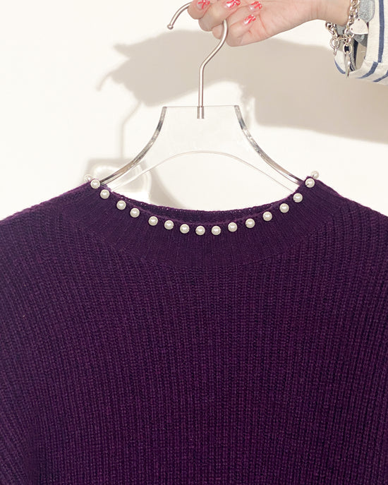 aalis THINA pearl embellished neckline sweater (Purple mix)