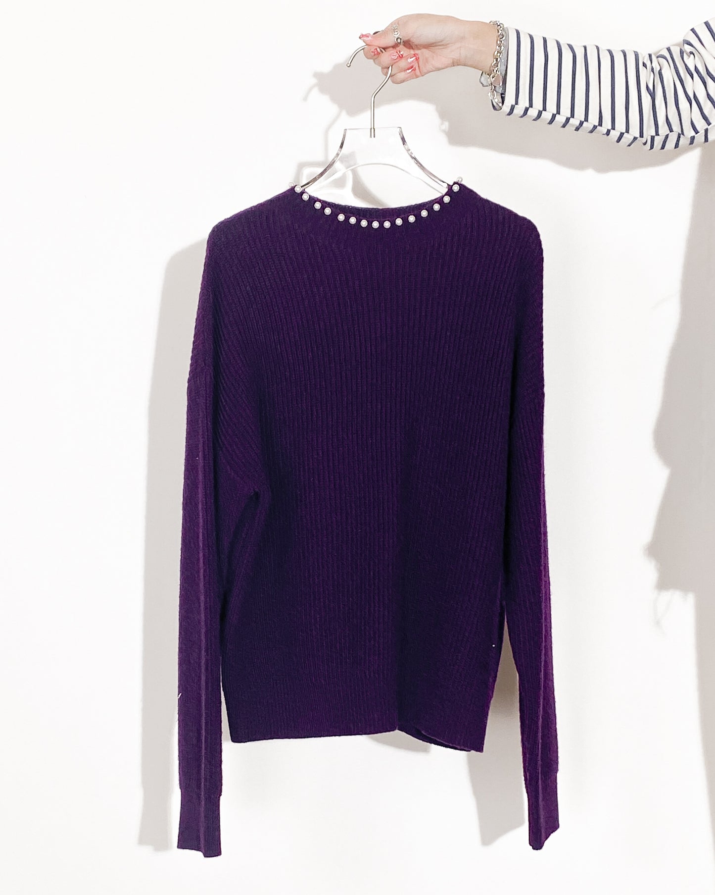 aalis THINA pearl embellished neckline sweater (Purple mix)