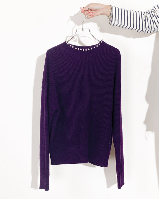 aalis THINA pearl embellished neckline sweater (Purple mix)