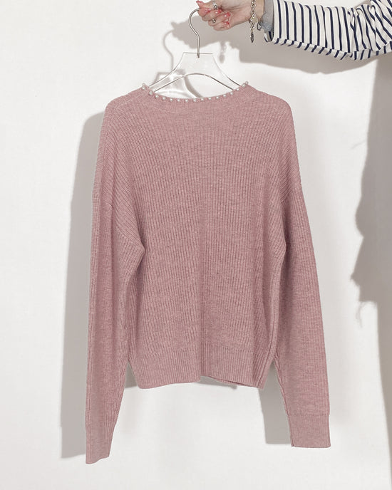 aalis THINA pearl embellished neckline sweater (Heather pink)