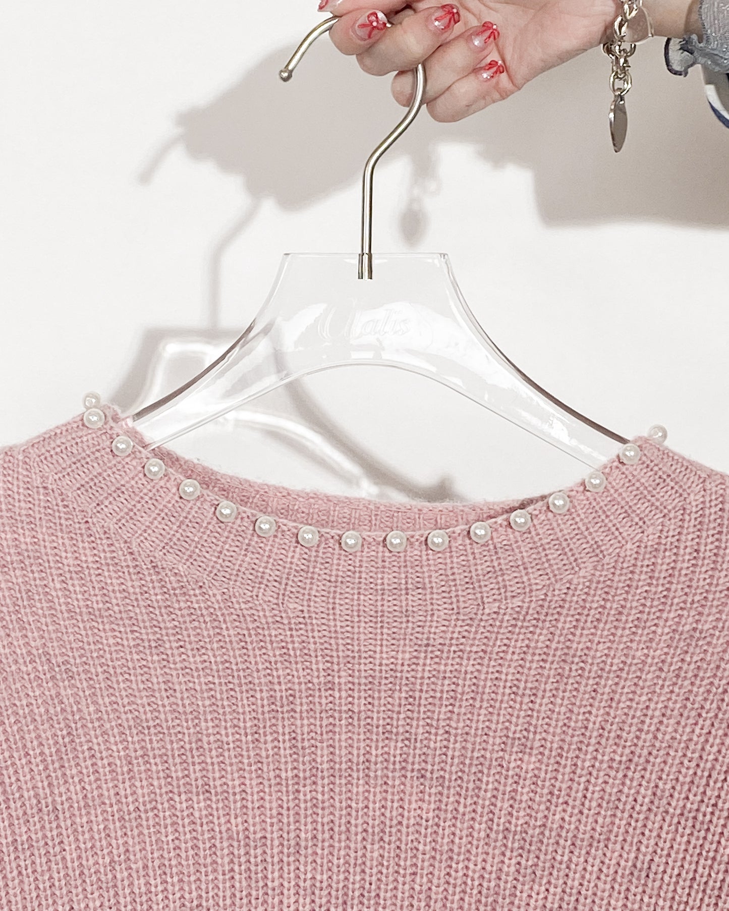 aalis THINA pearl embellished neckline sweater (Heather pink)