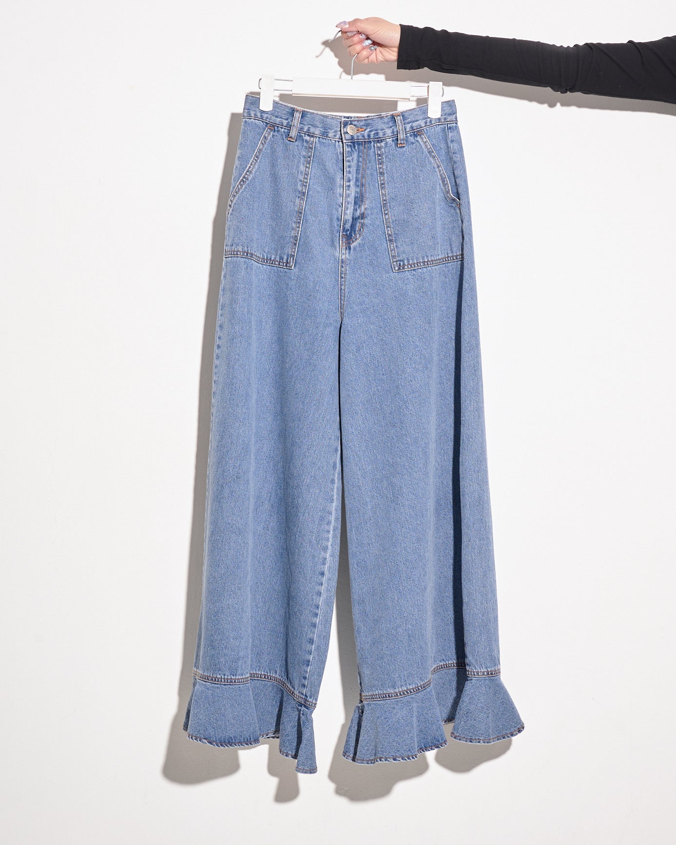 aalis WINDY ruffle hem wide legs jeans (Blue denim)