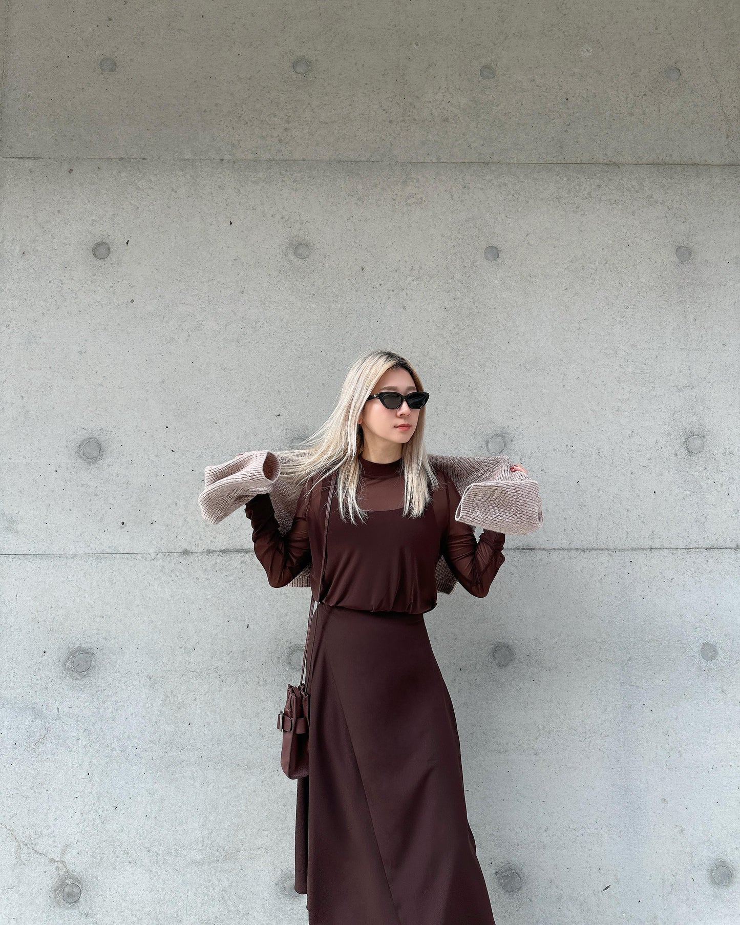 aalis ELA raglan sleeves knitted sweater (Heather Brown)