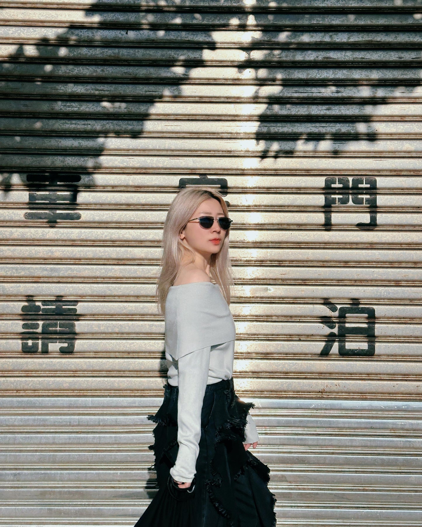 aalis ROY knitted off shoulder L/S top (Lt Grey)