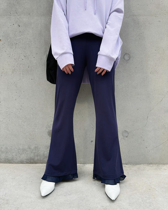 aalis DAMIEN FW25 chiffon ruffle hem pants (Dark Blue)