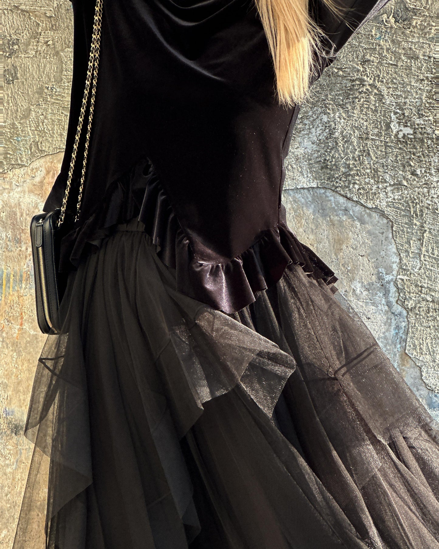 aalis EMBER tiered cascade mesh skirt (Black Mesh)