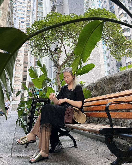 aalis BIJOO Side lace mesh ruffle detail scoop neck dress (Black)