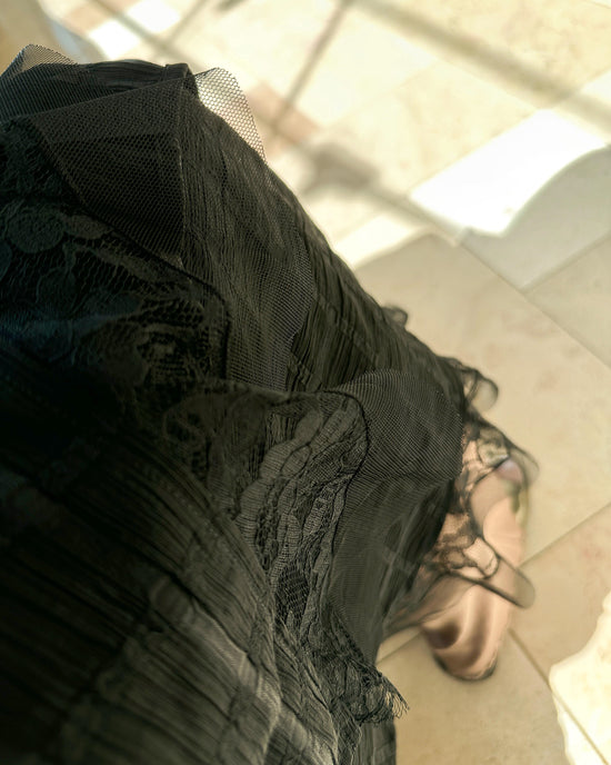 aalis BIJOO Side lace mesh ruffle detail scoop neck dress (Black)