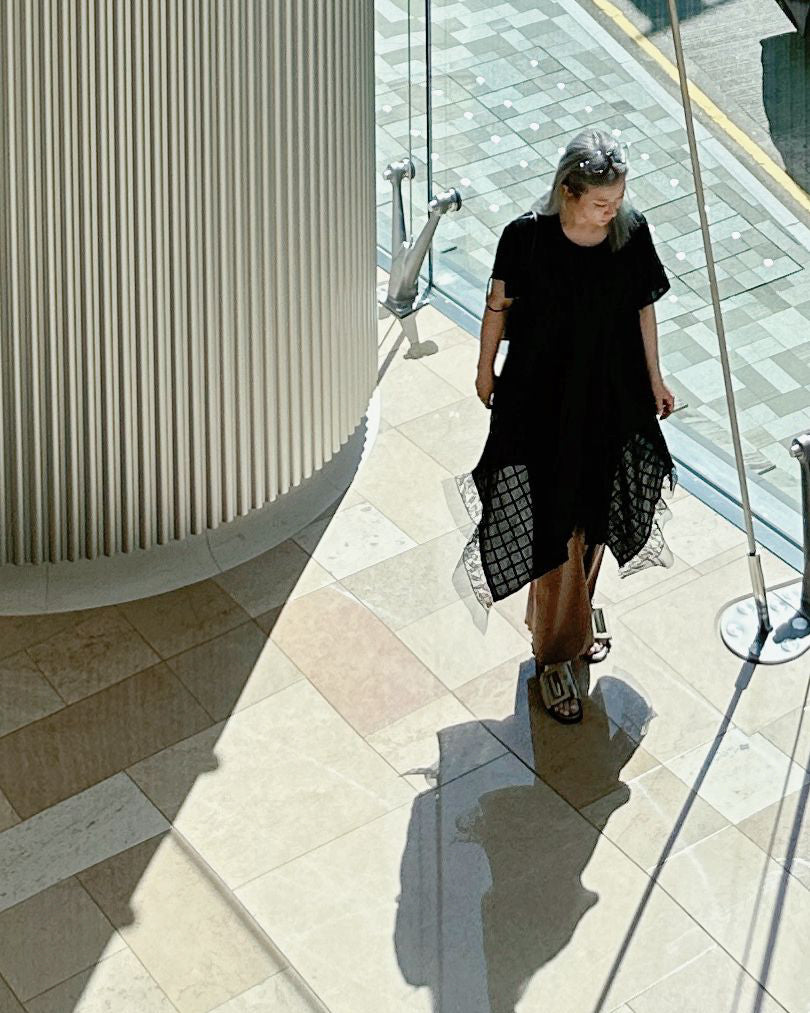 aalis BIJOO Side lace mesh ruffle detail scoop neck dress (Black)