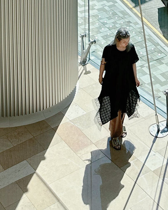 aalis BIJOO Side lace mesh ruffle detail scoop neck dress (Black)