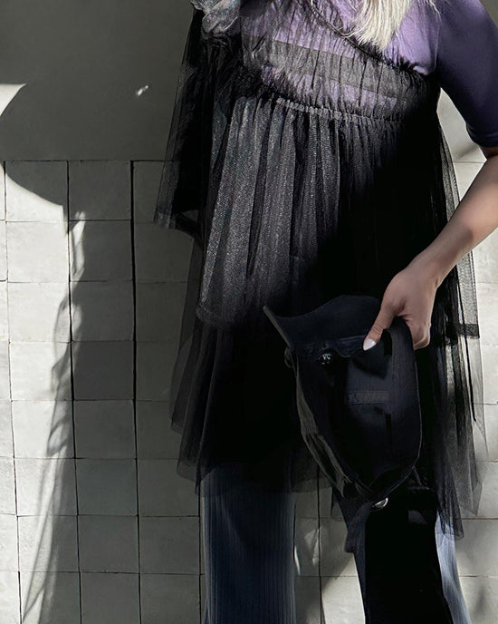 aalis TRICE one shoulder rushing mesh top (Black)