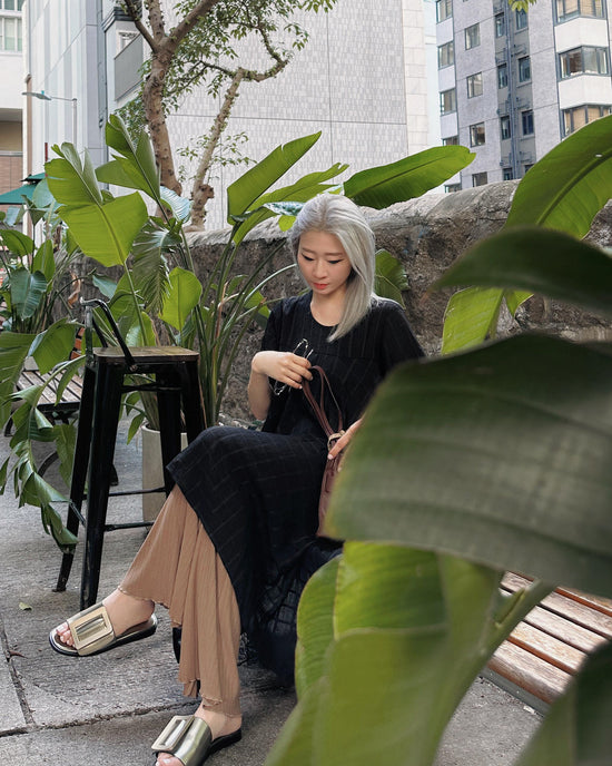 aalis BIJOO Side lace mesh ruffle detail scoop neck dress (Black)