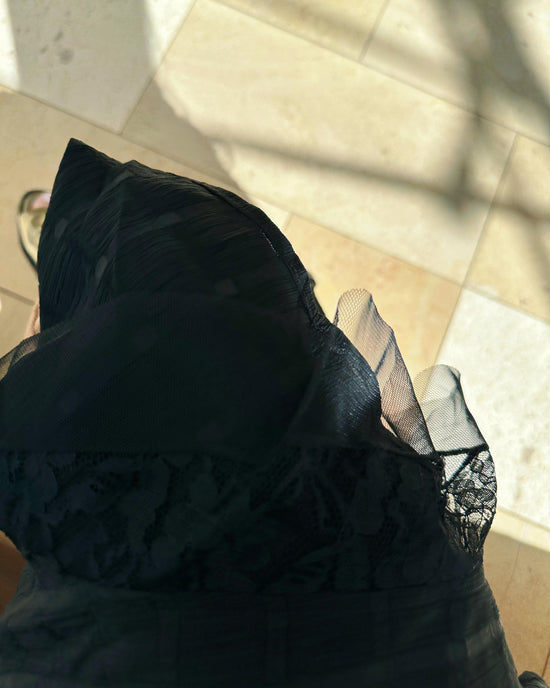 aalis BIJOO Side lace mesh ruffle detail scoop neck dress (Black)