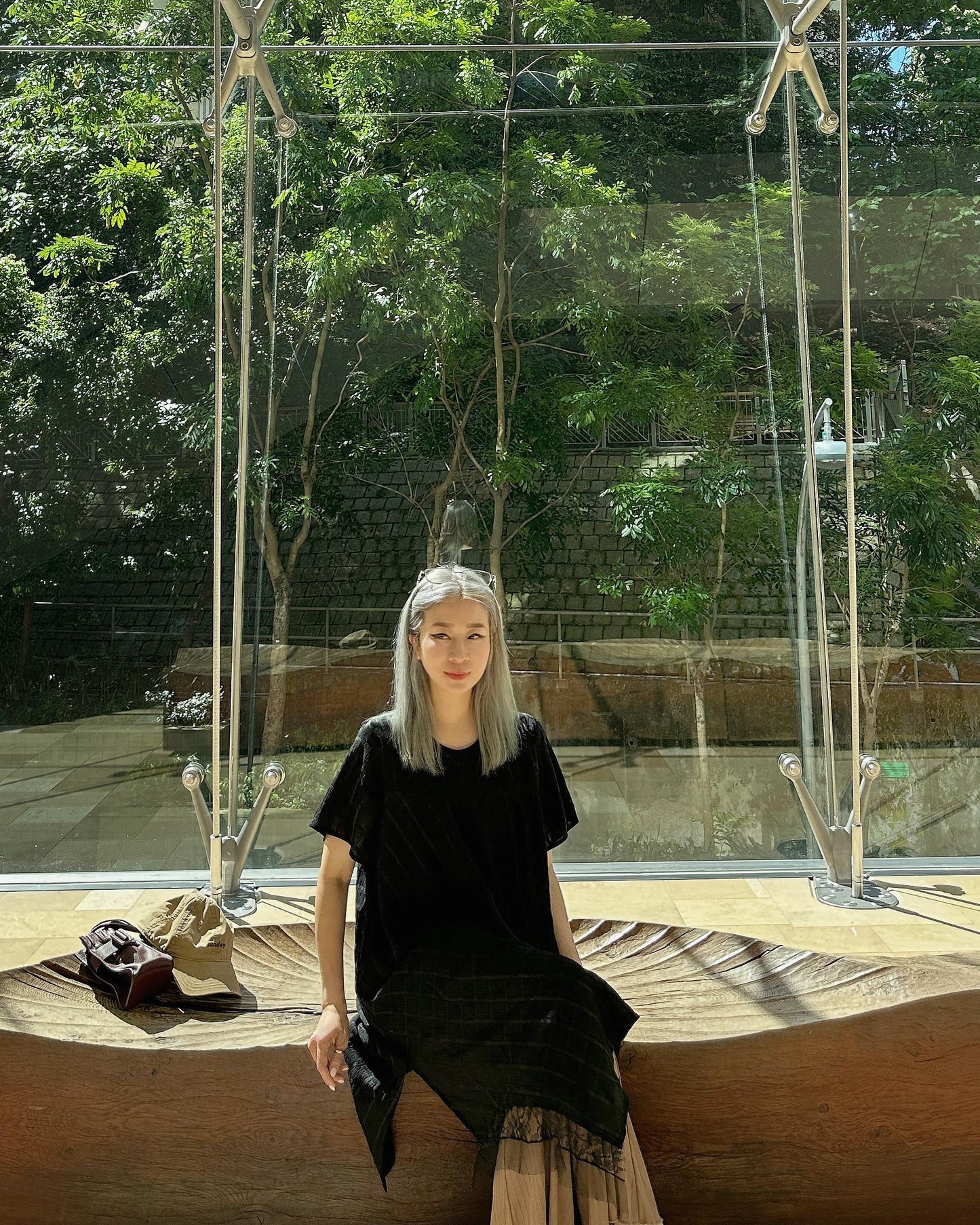 aalis BIJOO Side lace mesh ruffle detail scoop neck dress (Black)