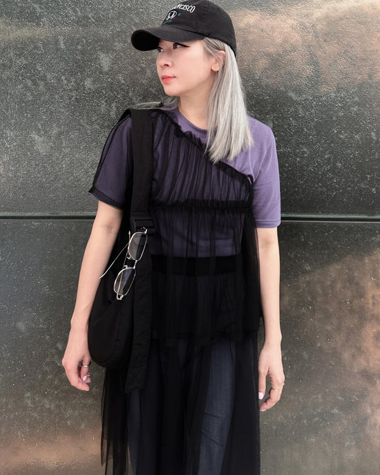 aalis TRICE one shoulder rushing mesh top (Black)