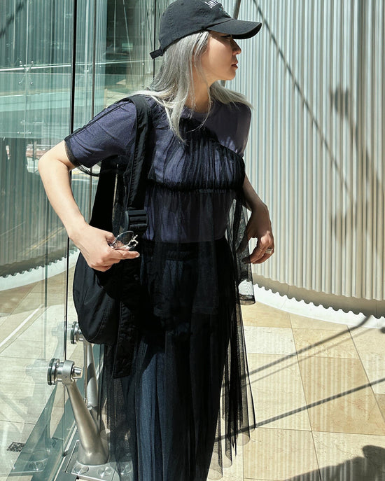 aalis TRICE one shoulder rushing mesh top (Black)