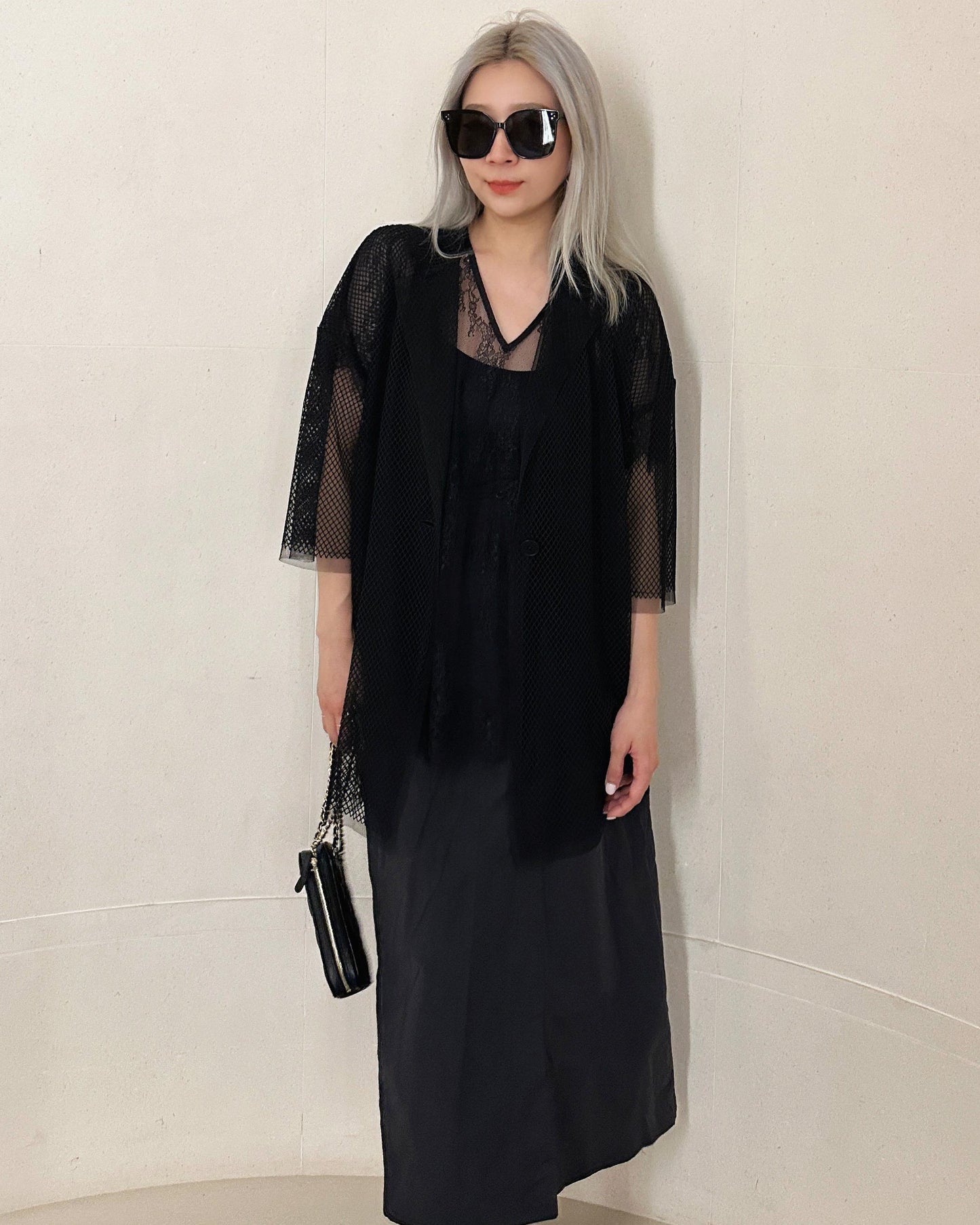aalis BOYE SS26 fishnet mesh S/S blazer (Black)