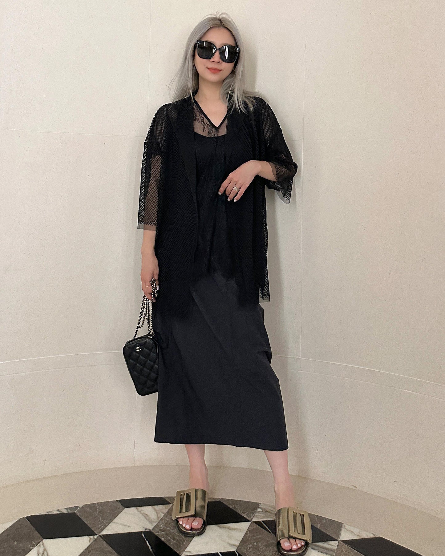 aalis BOYE SS26 fishnet mesh S/S blazer (Black)