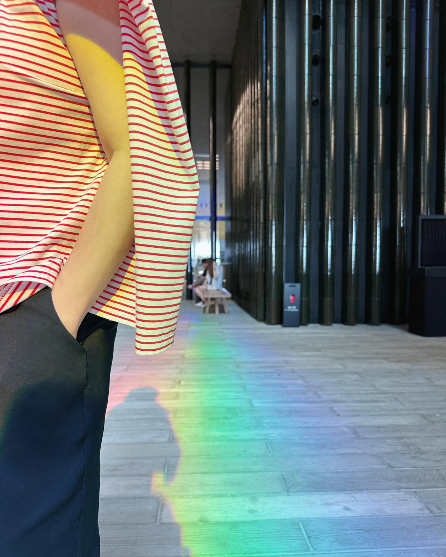 aalis RENI off shoulder knit cape top (Red stripe)