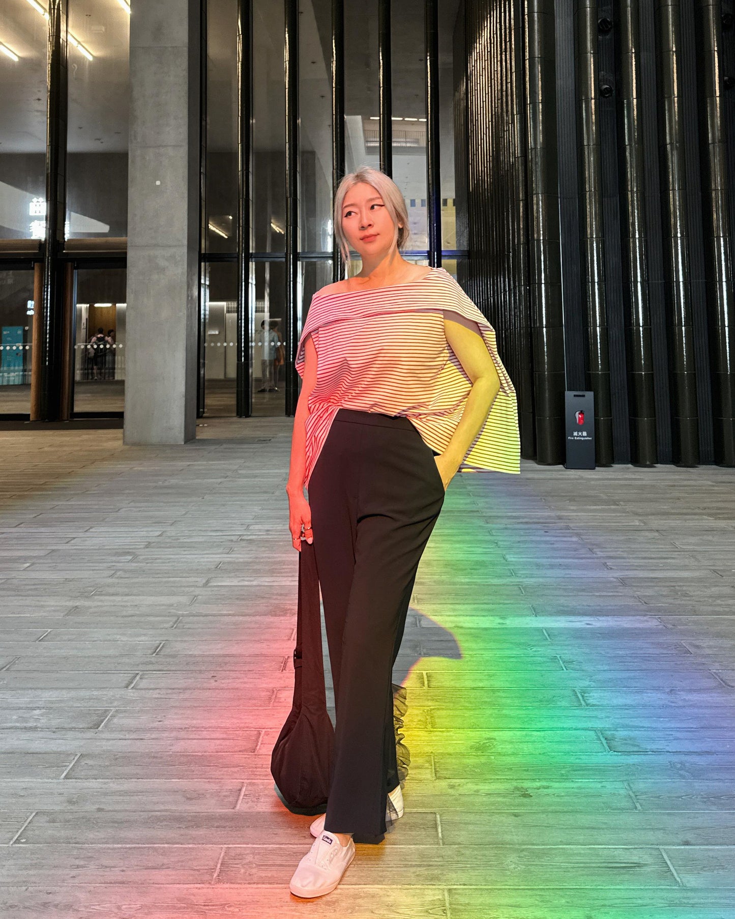 aalis HINI MESH mesh ruffle hem pants (Navy)