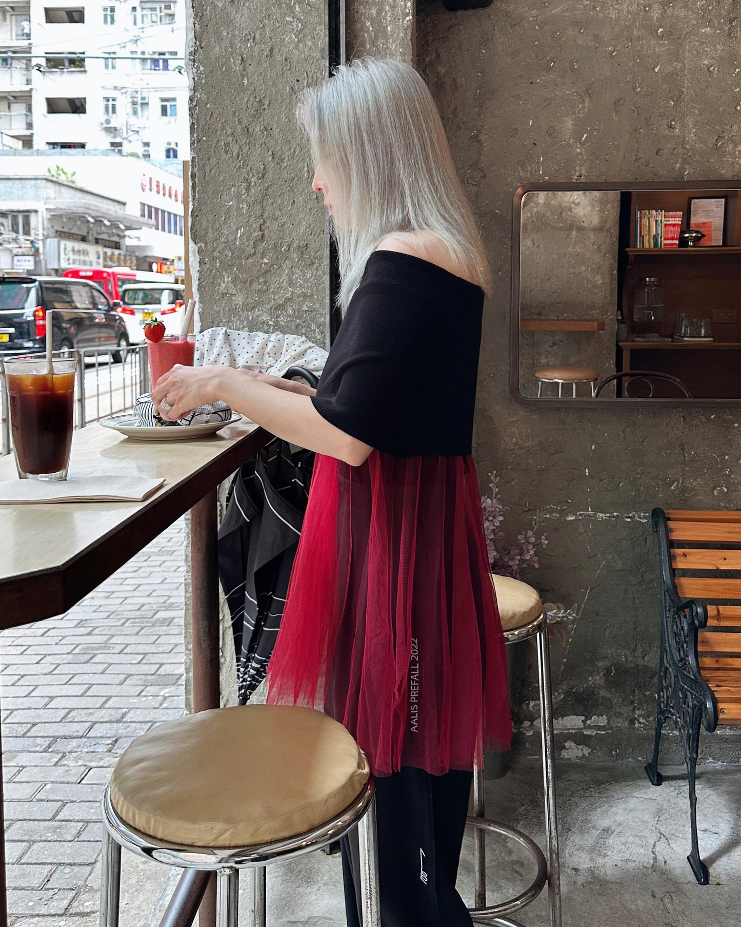 aalis RIN mesh skirt with lining shorts (Burgundy)