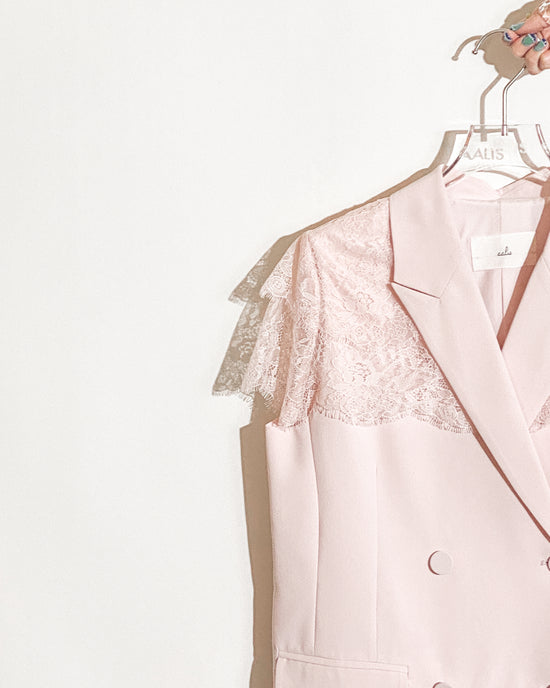 aalis ADARA lace cape sleeves double breasted blazer (Light pink)