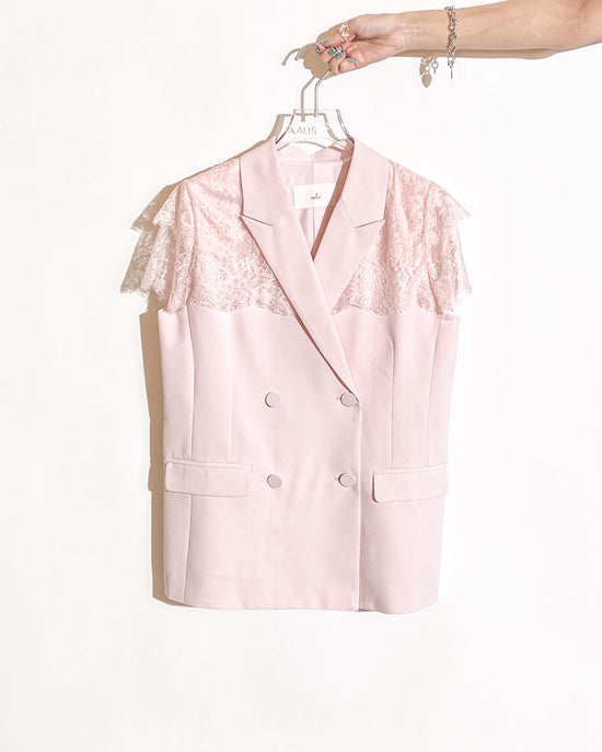 aalis ADARA lace cape sleeves double breasted blazer (Light pink)