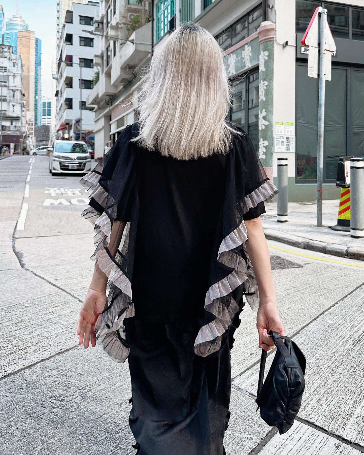 [Flash Promotion] aalis HANNAH lurex mesh cascade mesh Tunic Top (Black)