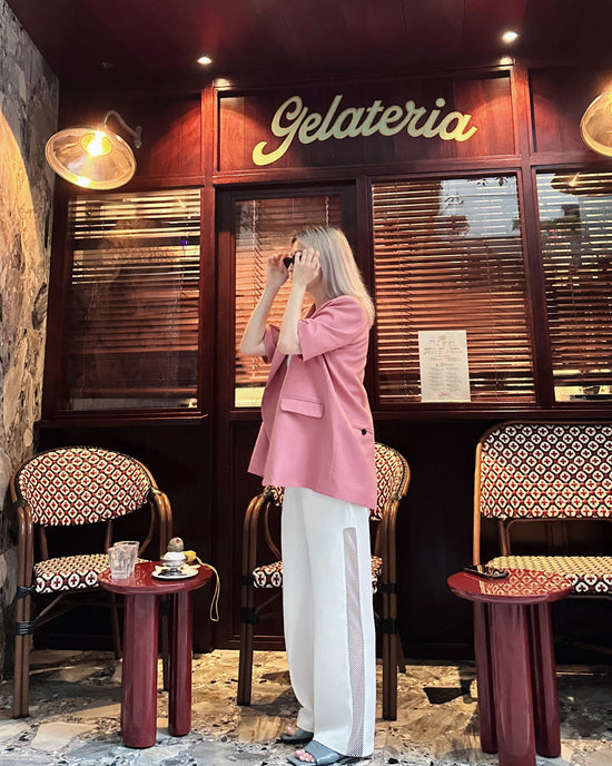 aalis ADDI side netting panel straight legs pants (White)